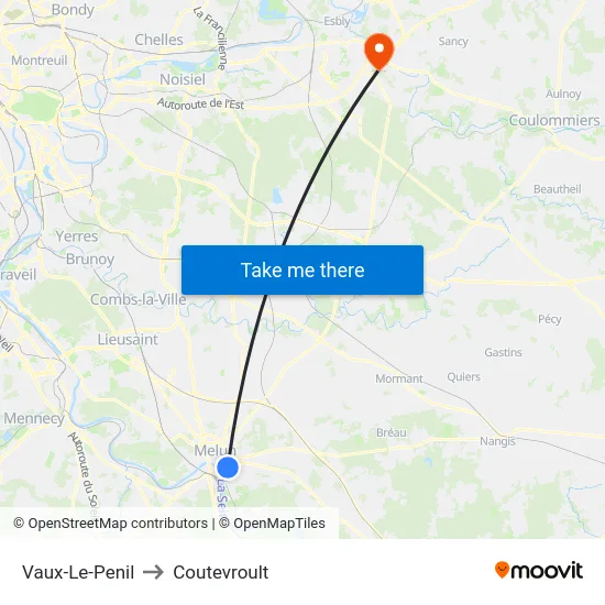 Vaux-Le-Penil to Coutevroult map