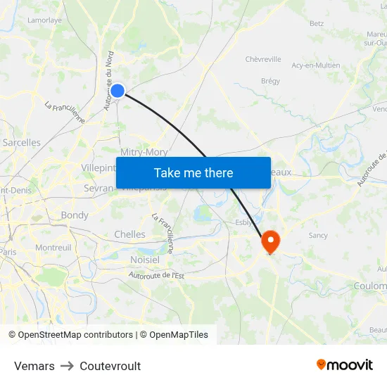 Vemars to Coutevroult map