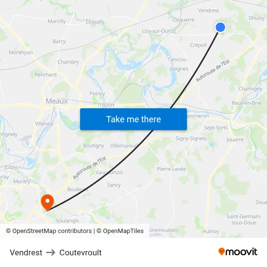 Vendrest to Coutevroult map