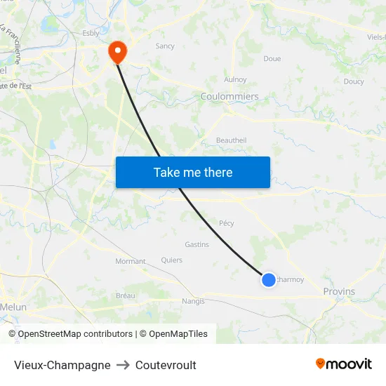 Vieux-Champagne to Coutevroult map