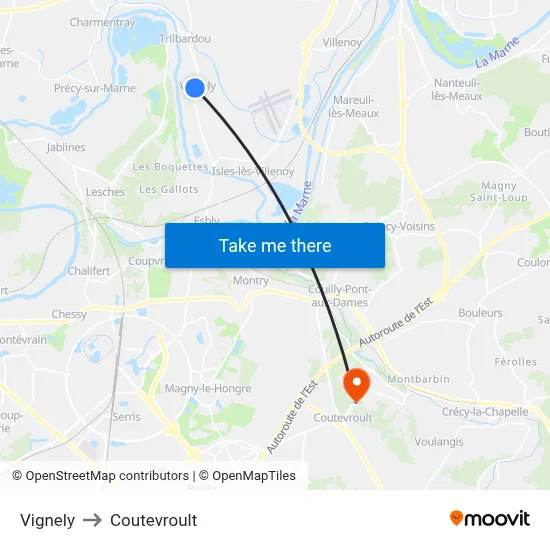 Vignely to Coutevroult map