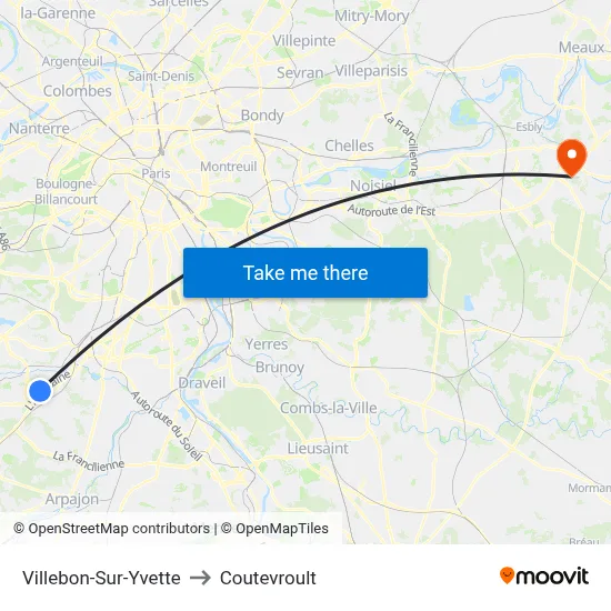 Villebon-Sur-Yvette to Coutevroult map