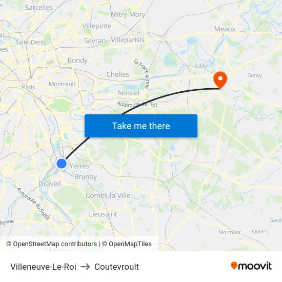 Villeneuve-Le-Roi to Coutevroult map