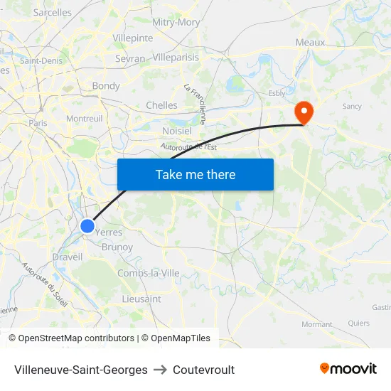 Villeneuve-Saint-Georges to Coutevroult map