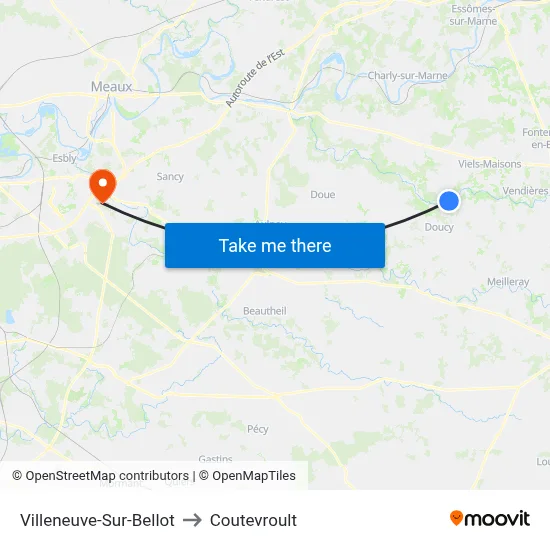 Villeneuve-Sur-Bellot to Coutevroult map