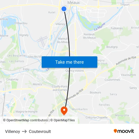 Villenoy to Coutevroult map