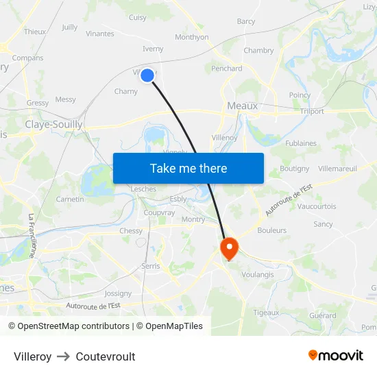 Villeroy to Coutevroult map