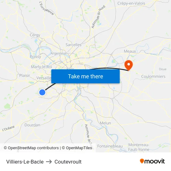 Villiers-Le-Bacle to Coutevroult map