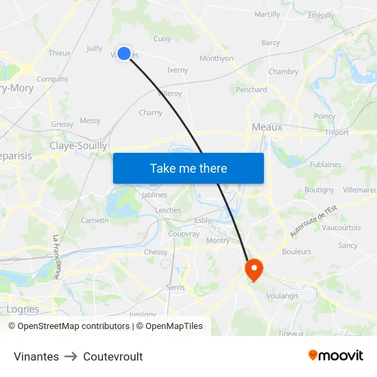 Vinantes to Coutevroult map
