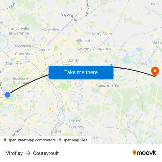 Viroflay to Coutevroult map