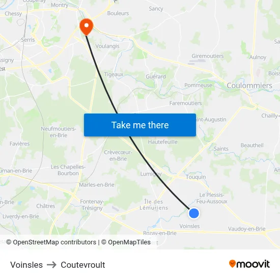 Voinsles to Coutevroult map