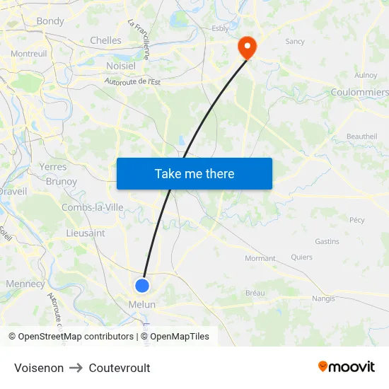 Voisenon to Coutevroult map