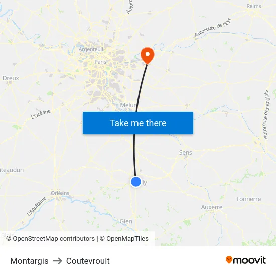 Montargis to Coutevroult map