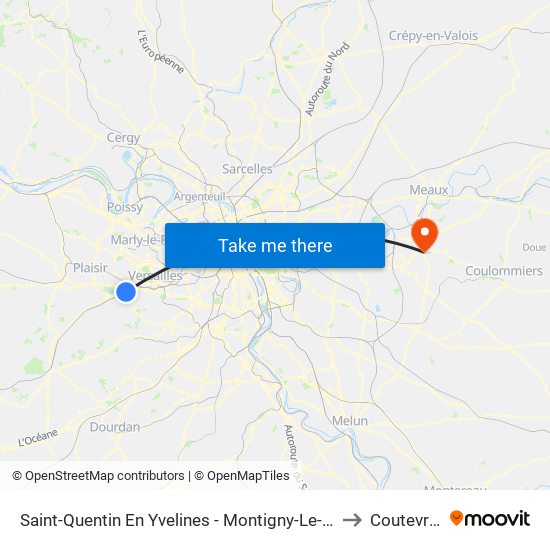 Saint-Quentin En Yvelines - Montigny-Le-Bretonneux to Coutevroult map
