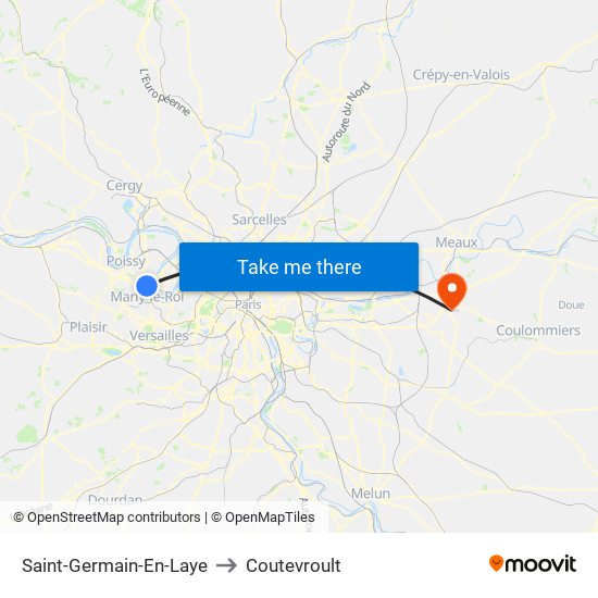 Saint-Germain-En-Laye to Coutevroult map