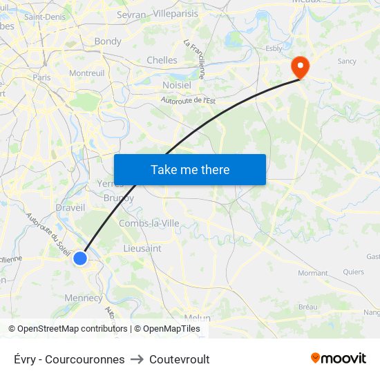 Évry - Courcouronnes to Coutevroult map