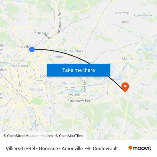 Villiers-Le-Bel - Gonesse - Arnouville to Coutevroult map