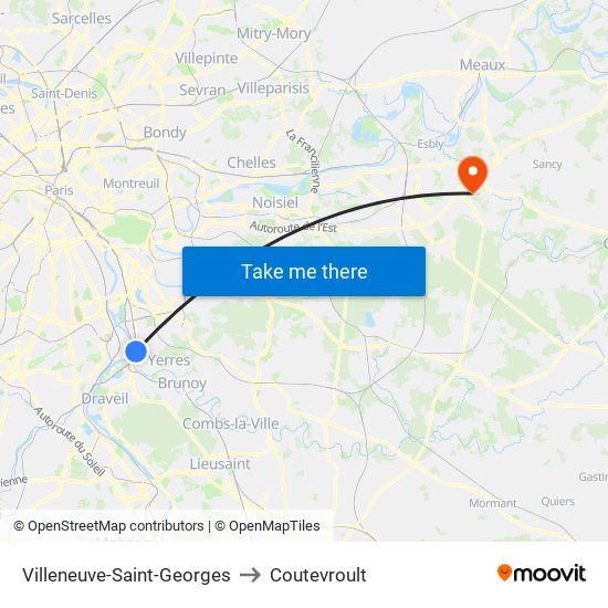 Villeneuve-Saint-Georges to Coutevroult map