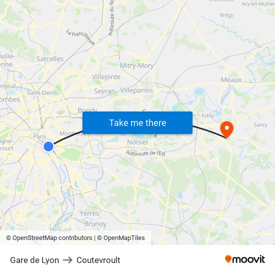 Gare de Lyon to Coutevroult map