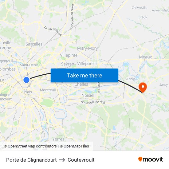 Porte de Clignancourt to Coutevroult map