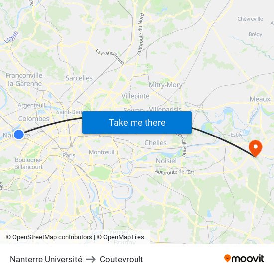 Nanterre Université to Coutevroult map