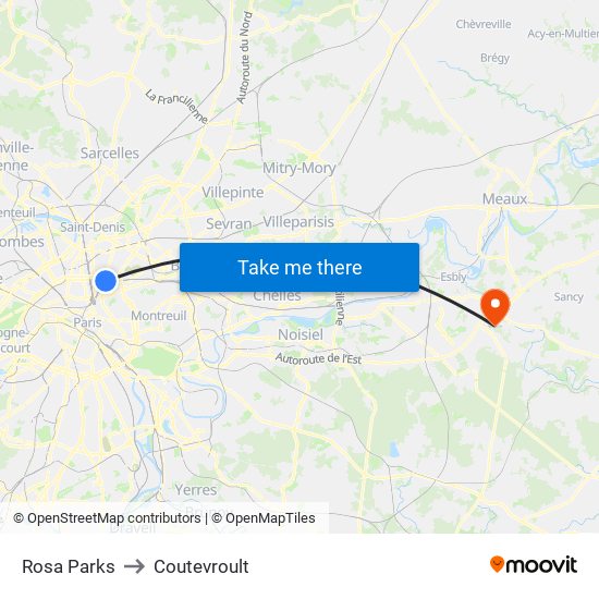 Rosa Parks to Coutevroult map