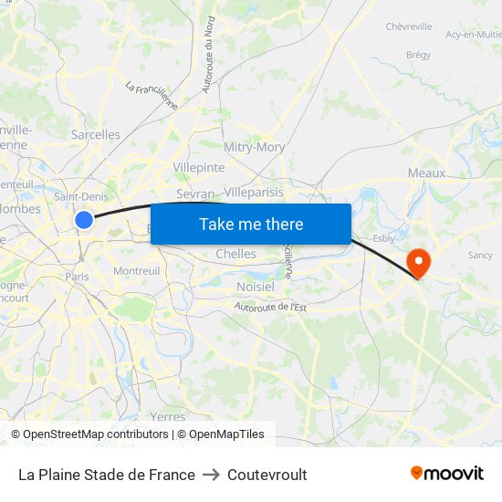 La Plaine Stade de France to Coutevroult map