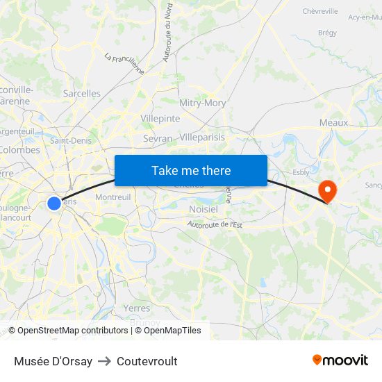 Musée D'Orsay to Coutevroult map