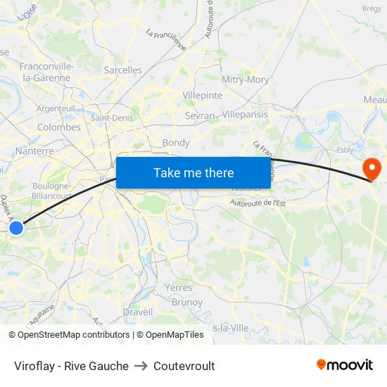 Viroflay - Rive Gauche to Coutevroult map