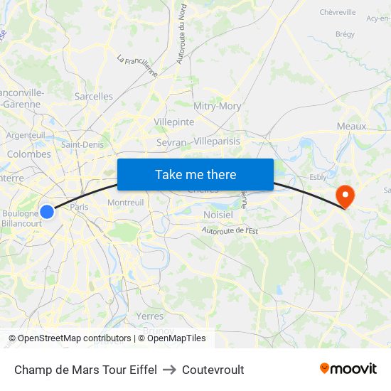 Champ de Mars Tour Eiffel to Coutevroult map