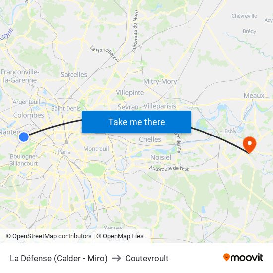 La Défense (Calder - Miro) to Coutevroult map