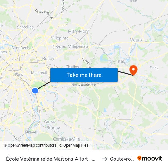 École Vétérinaire de Maisons-Alfort - Métro to Coutevroult map