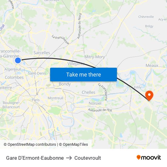 Gare D'Ermont-Eaubonne to Coutevroult map