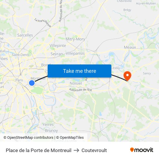 Place de la Porte de Montreuil to Coutevroult map