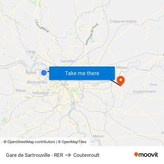 Gare de Sartrouville - RER to Coutevroult map