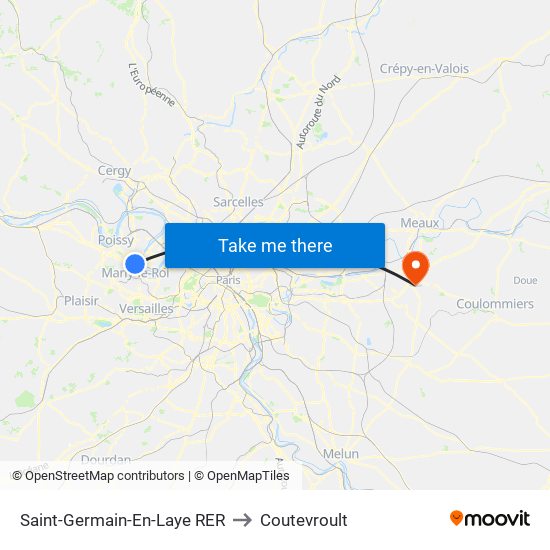 Saint-Germain-En-Laye RER to Coutevroult map
