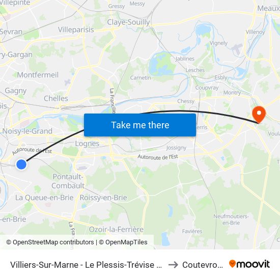 Villiers-Sur-Marne - Le Plessis-Trévise RER to Coutevroult map