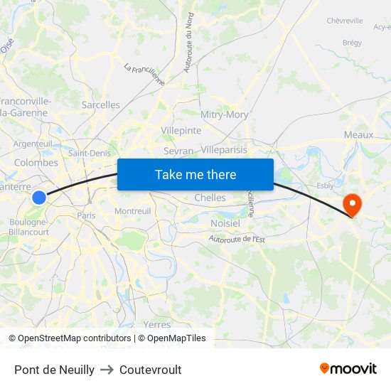 Pont de Neuilly to Coutevroult map