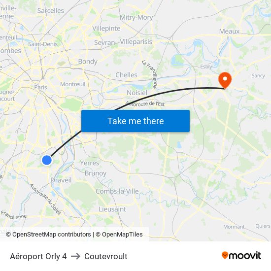 Aéroport Orly 4 to Coutevroult map