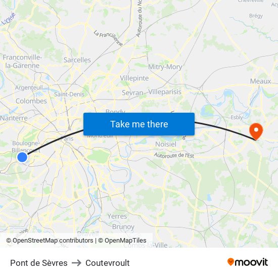 Pont de Sèvres to Coutevroult map
