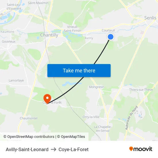 Avilly-Saint-Leonard to Coye-La-Foret map