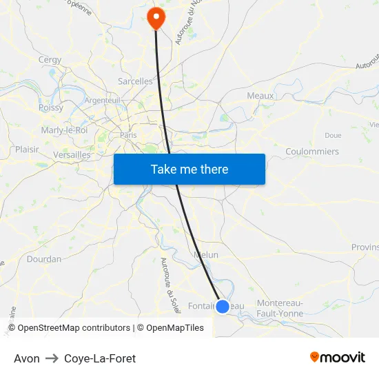 Avon to Coye-La-Foret map