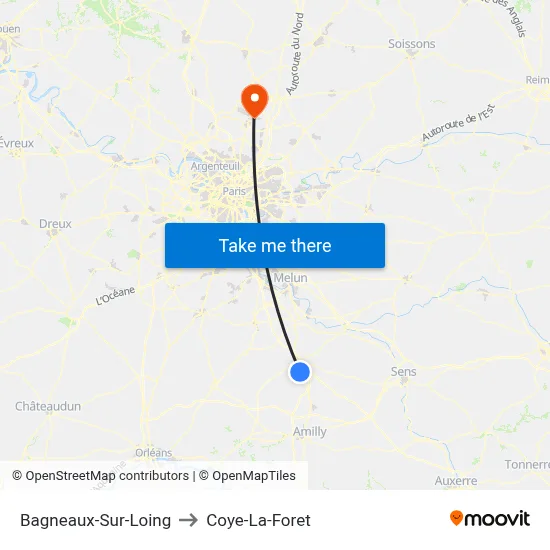 Bagneaux-Sur-Loing to Coye-La-Foret map