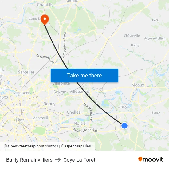 Bailly-Romainvilliers to Coye-La-Foret map