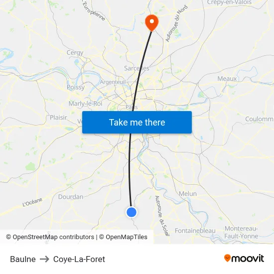 Baulne to Coye-La-Foret map
