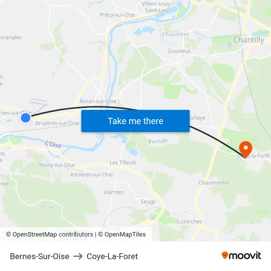 Bernes-Sur-Oise to Coye-La-Foret map