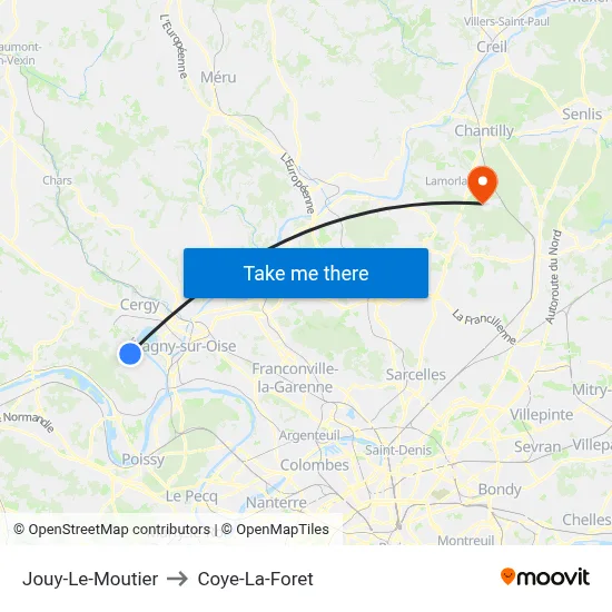 Jouy-Le-Moutier to Coye-La-Foret map