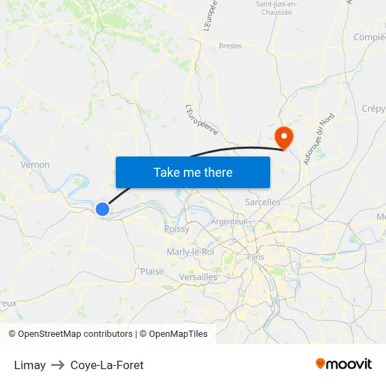 Limay to Coye-La-Foret map