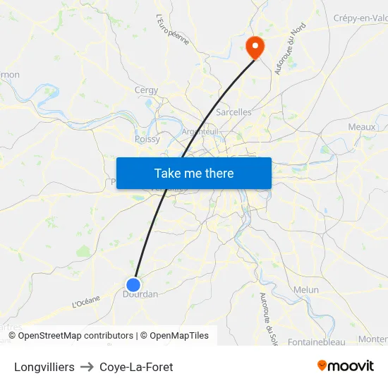 Longvilliers to Coye-La-Foret map