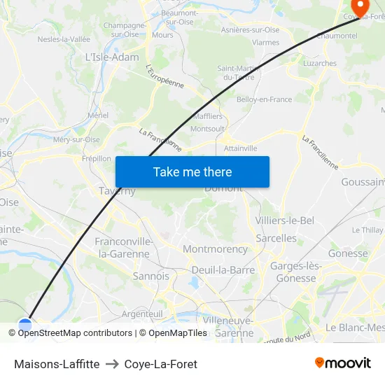 Maisons-Laffitte to Coye-La-Foret map
